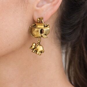 Gold Elephant and Ark Earrings
